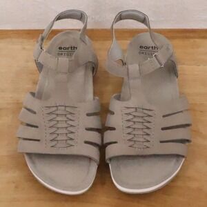 Earth Origins Etsaila Leather Sandal Womens Size 10W Grey Woven Comfort Boho